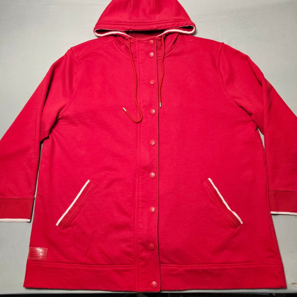 Lauren Ralph Lauren Hoodie Jacket Womens 1X Red Zip Snap Cotton Heavy Knit Coat